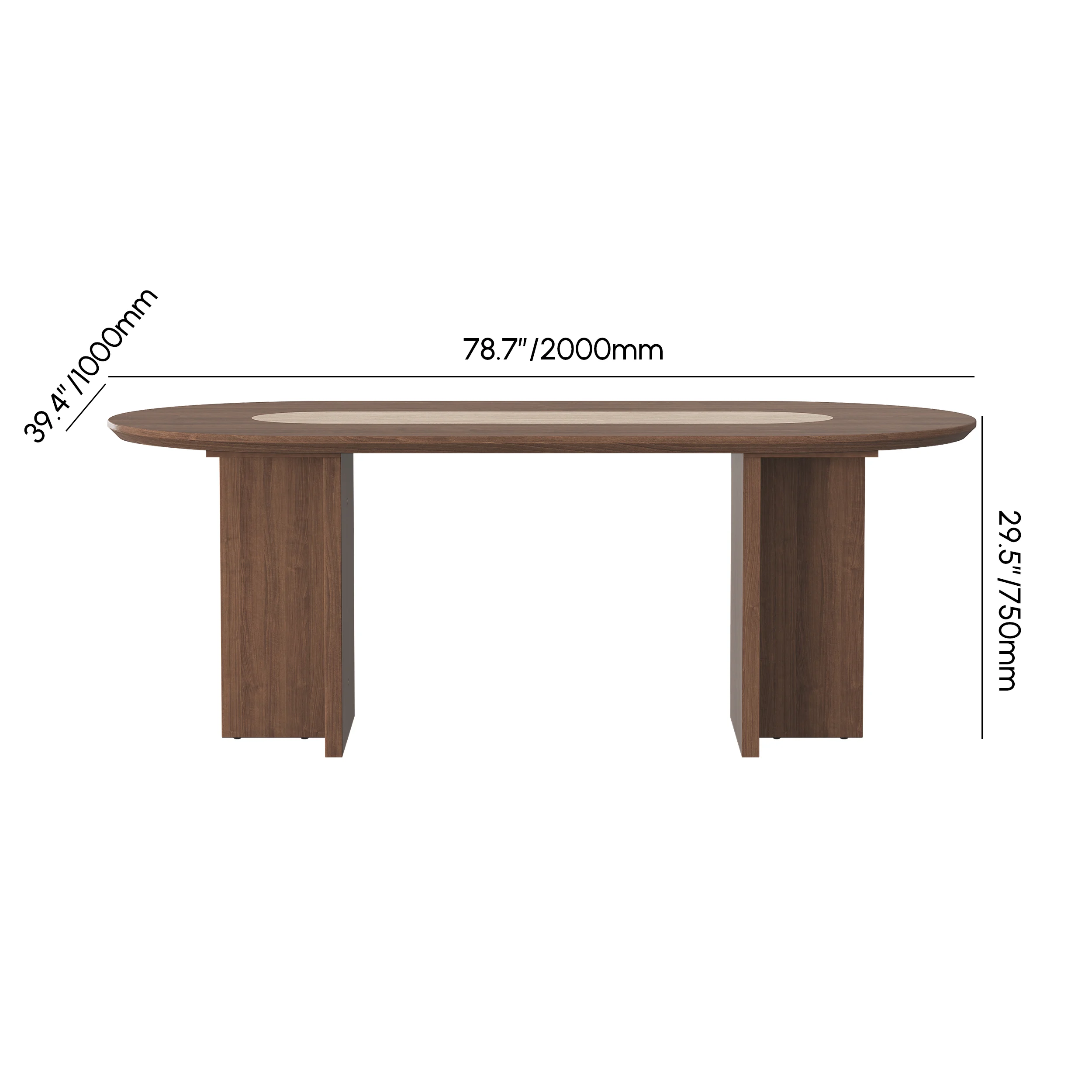 Modern Oval Walnut Dining Table with Faux Travertine Top for 8 People