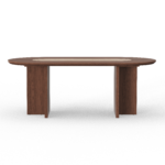 Modern Oval Walnut Dining Table with Faux Travertine Top for 8 People