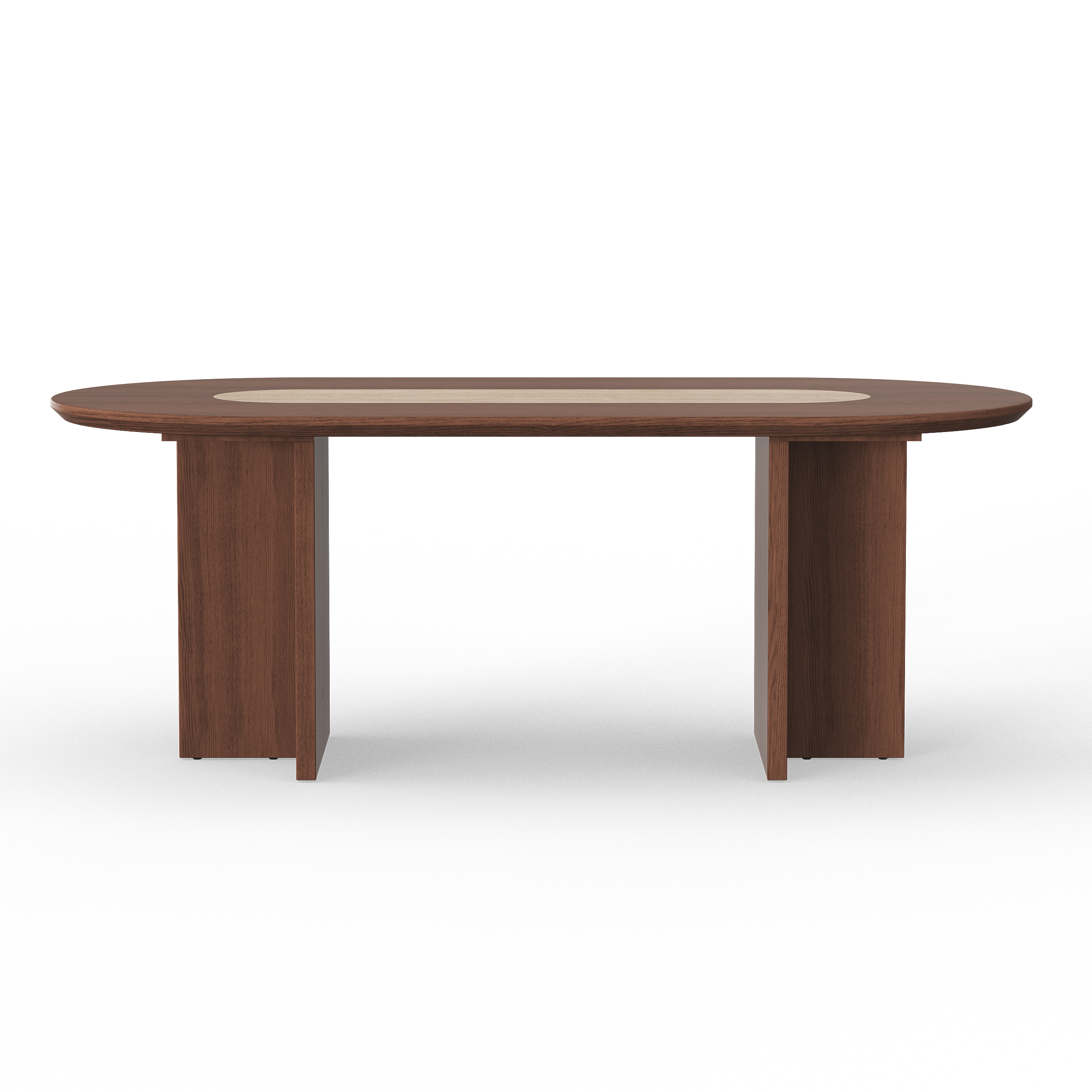 Modern Oval Walnut Dining Table with Faux Travertine Top for 8 People