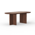 Modern Oval Walnut Dining Table with Faux Travertine Top for 8 People