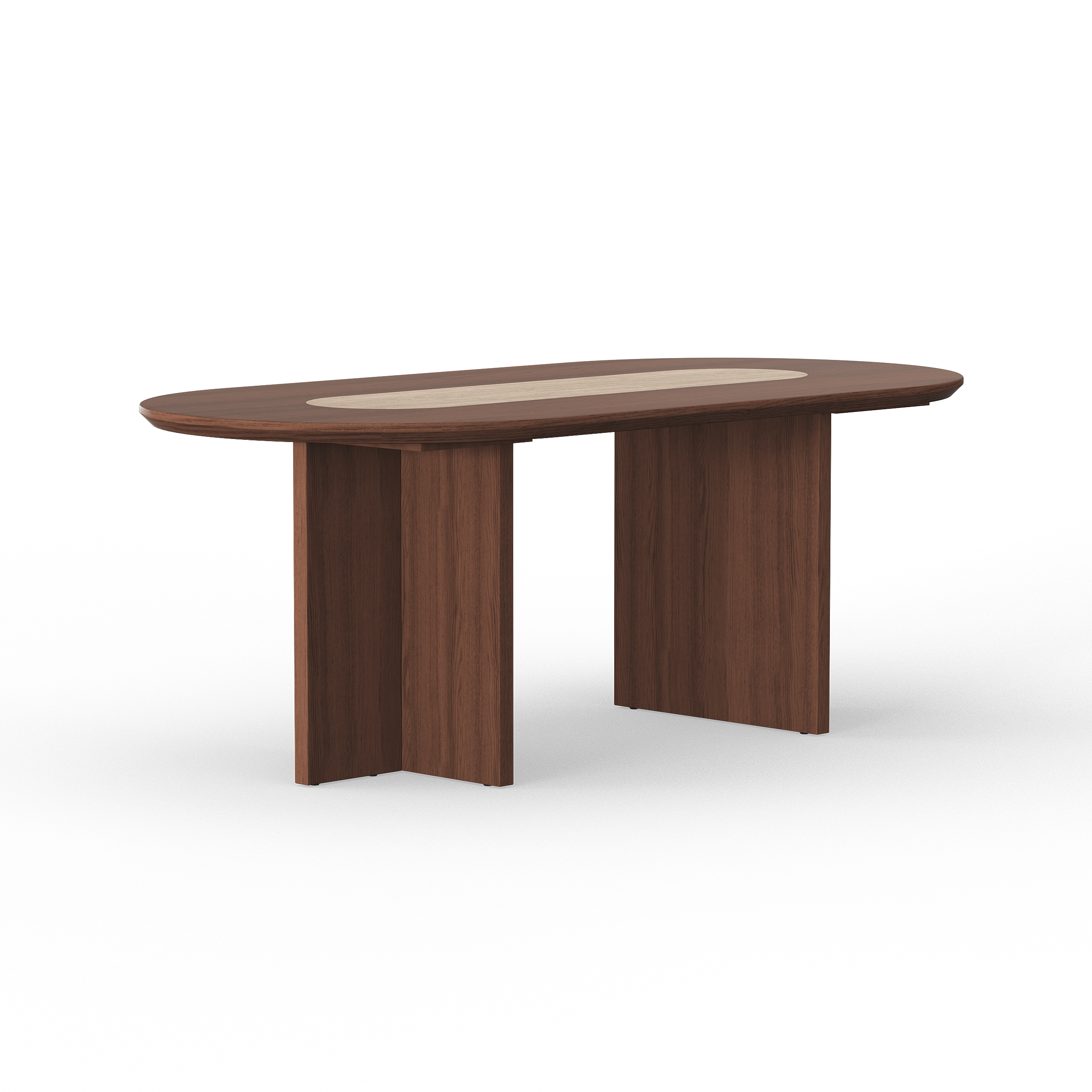 Modern Oval Walnut Dining Table with Faux Travertine Top for 8 People