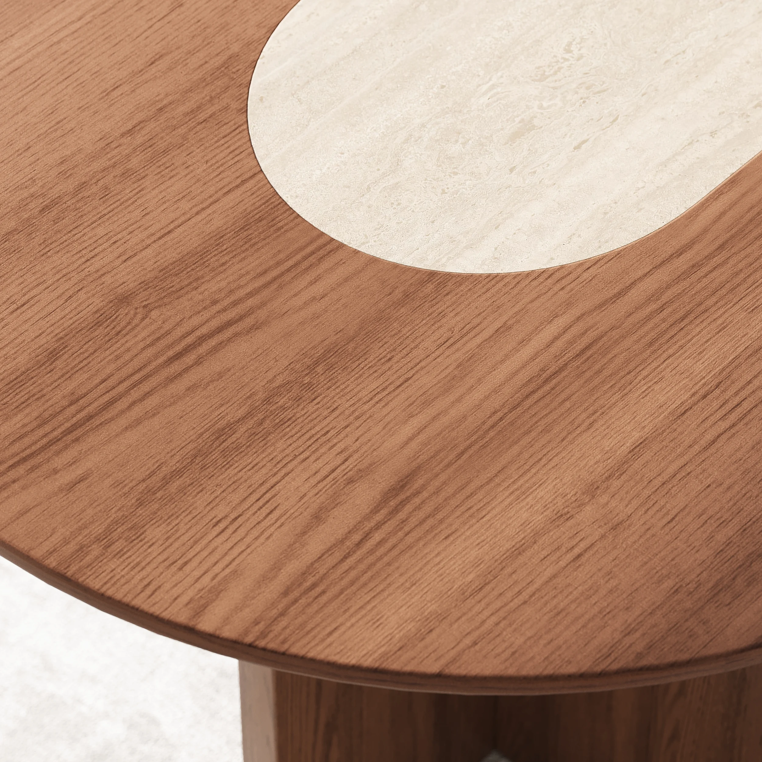 Modern Oval Walnut Dining Table with Faux Travertine Top for 8 People