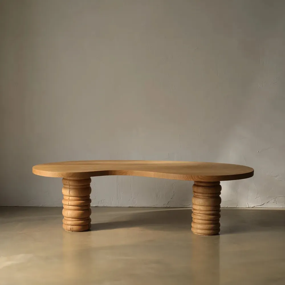 Natural Solid Wood Coffee Table Hand Carved Organic Style