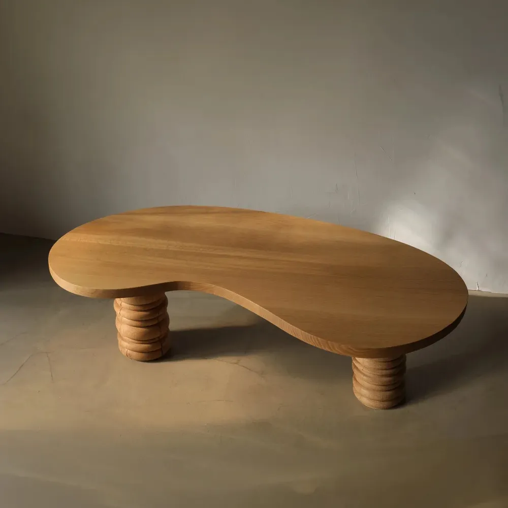 Natural Solid Wood Coffee Table Hand Carved Organic Style