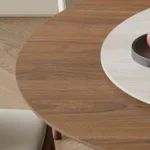 Natural Wood Round Dining Table with Rotating Lazy Susan