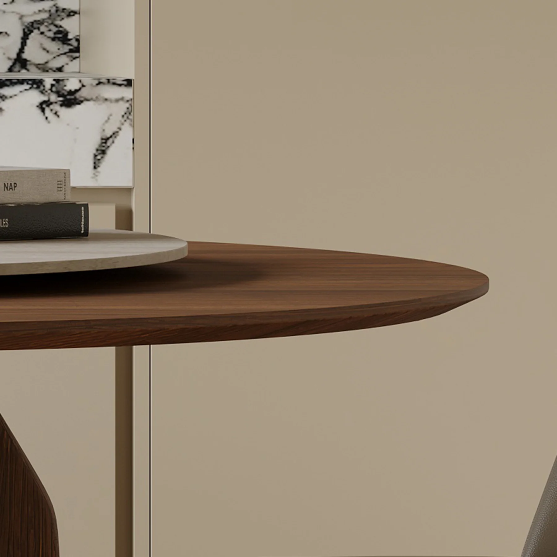 Natural Wood Round Dining Table with Rotating Lazy Susan