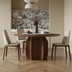 Natural Wood Round Dining Table with Rotating Lazy Susan