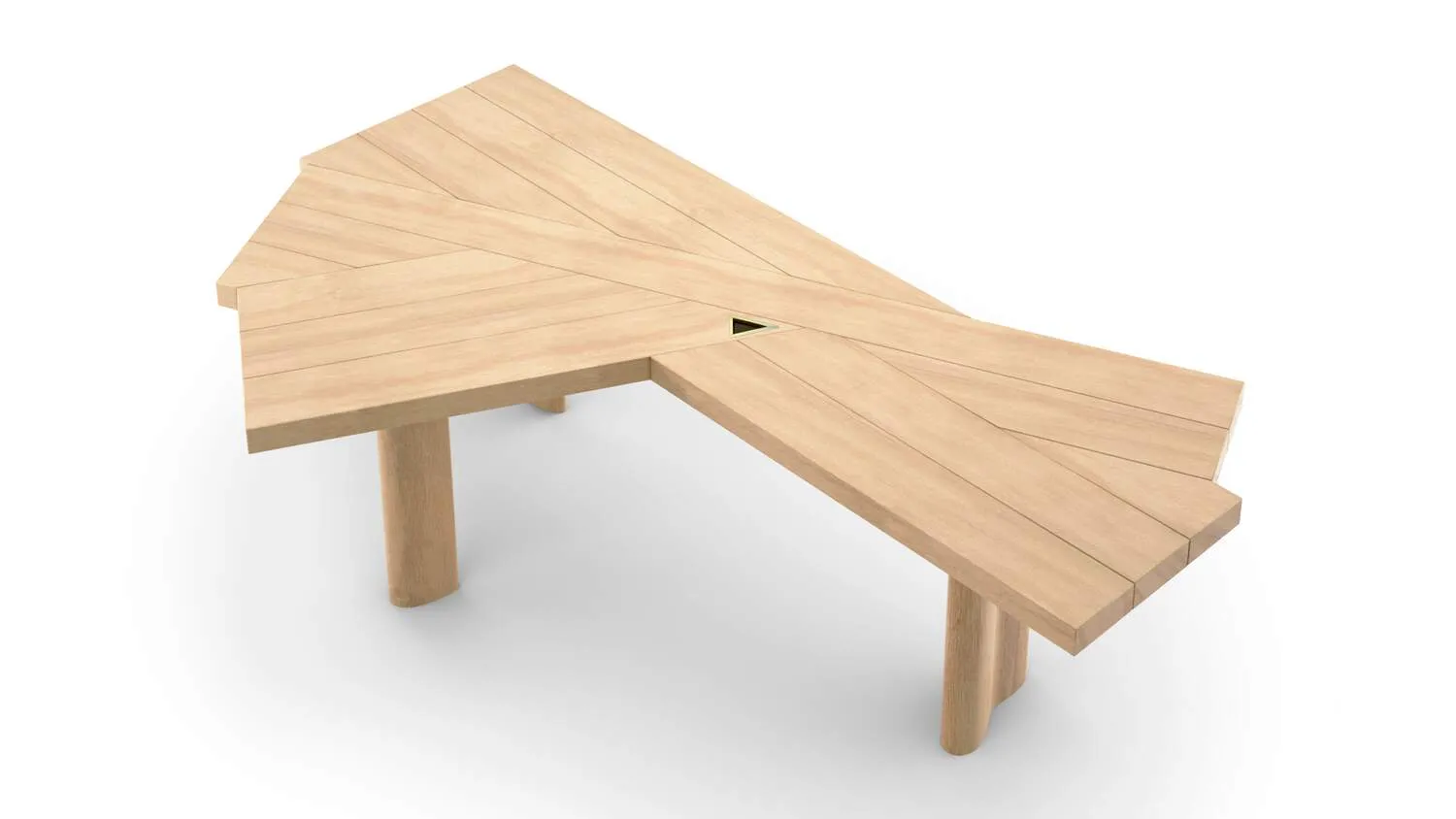 Ambassador Beige Wood Writing Desk Irregular Top