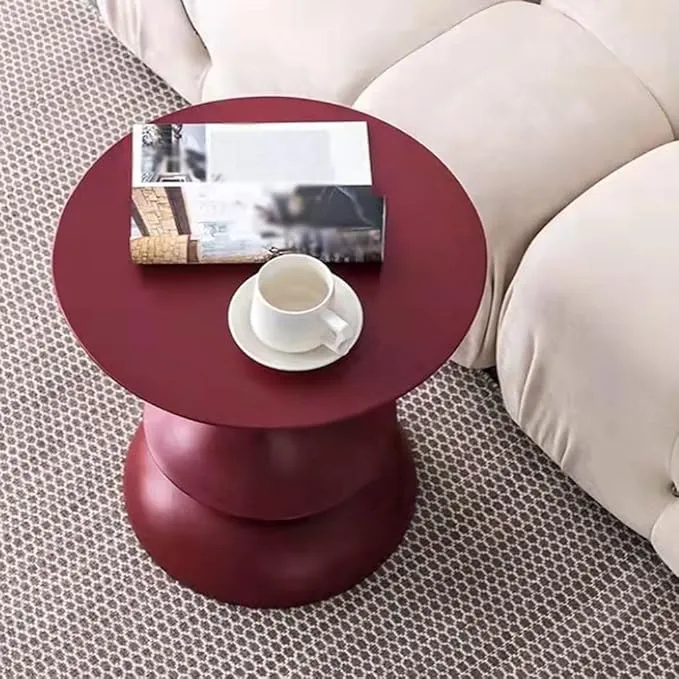 Sculptural Red Lacquered Round Side Table