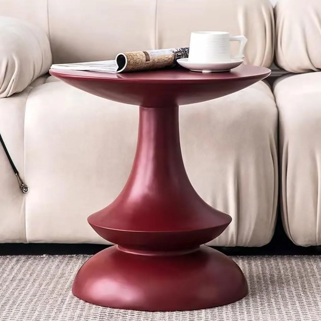 Sculptural Red Lacquered Round Side Table