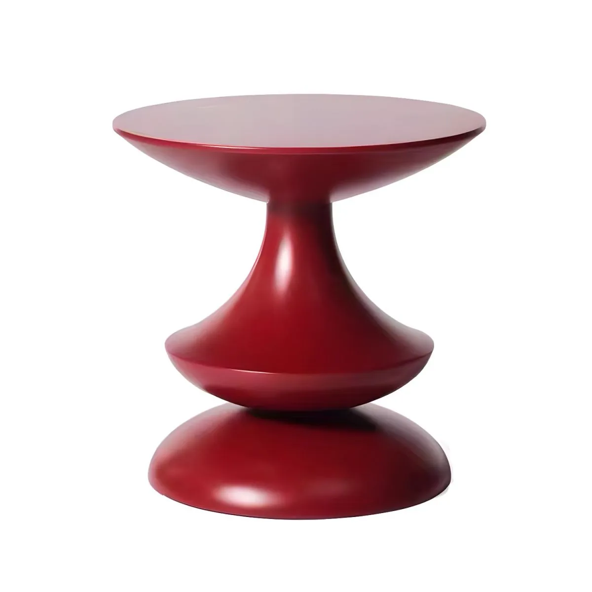 Sculptural Red Lacquered Round Side Table