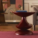 Sculptural Red Lacquered Round Side Table