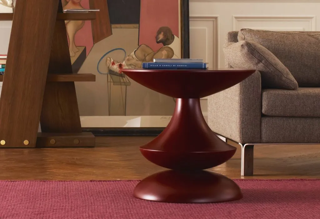 Sculptural Red Lacquered Round Side Table