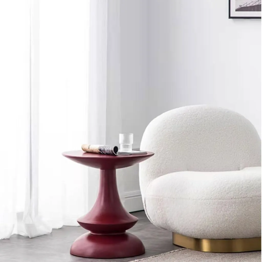 Sculptural Red Lacquered Round Side Table