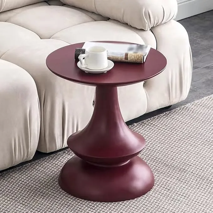 Sculptural Red Lacquered Round Side Table