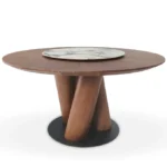 Walnut Wood Round Dining Table with Marble Lazy Susan