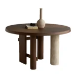 Walnut Wood Round Dining Table with Mixed Material Legs