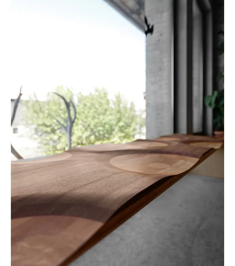 Artistic Wave Pattern Wood Bench for Entryway Living Room