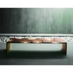 Artistic Wave Pattern Wood Bench for Entryway Living Room