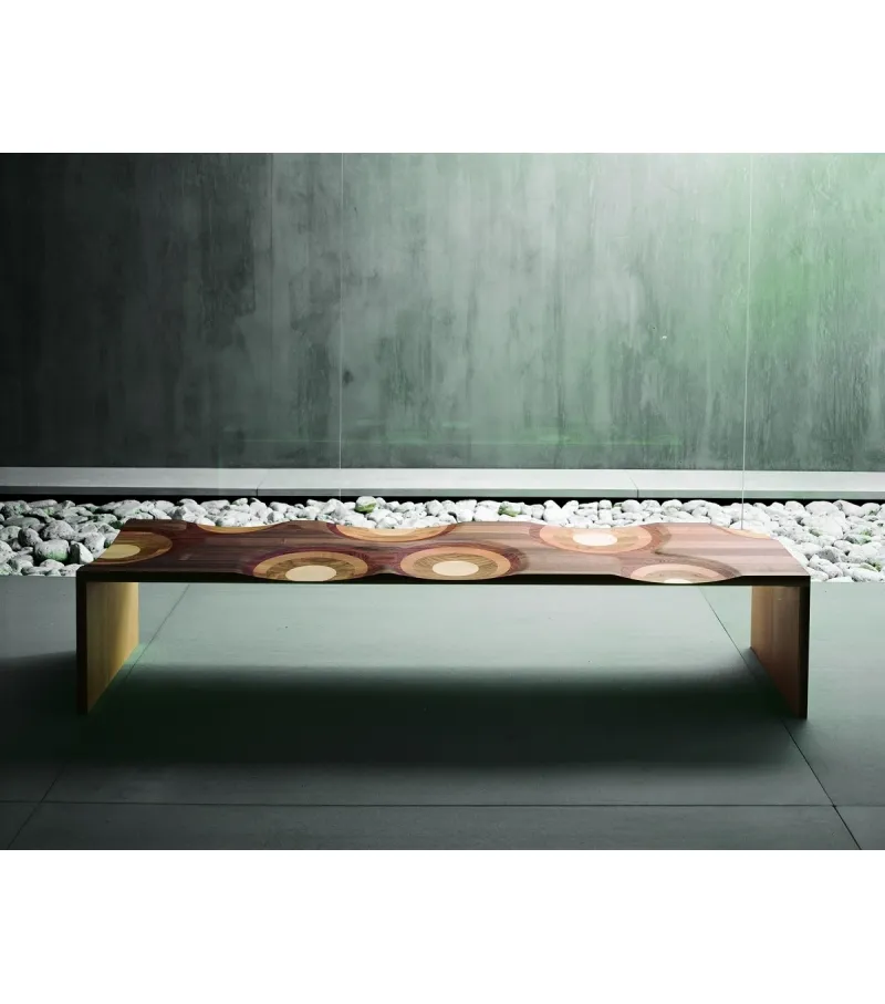 Artistic Wave Pattern Wood Bench for Entryway Living Room