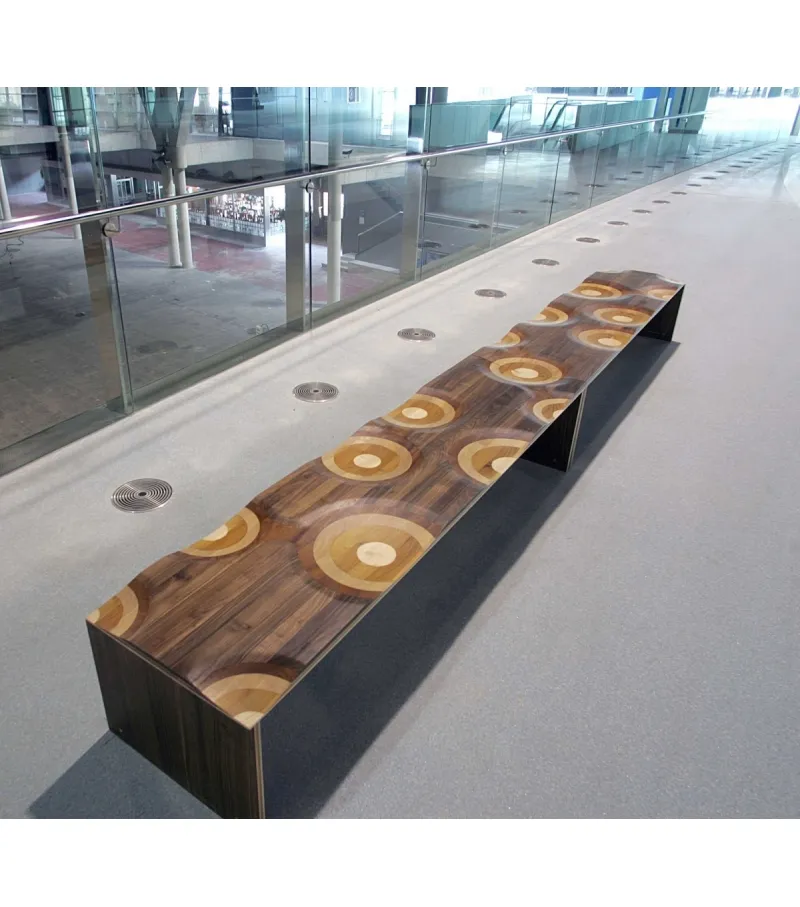 Artistic Wave Pattern Wood Bench for Entryway Living Room