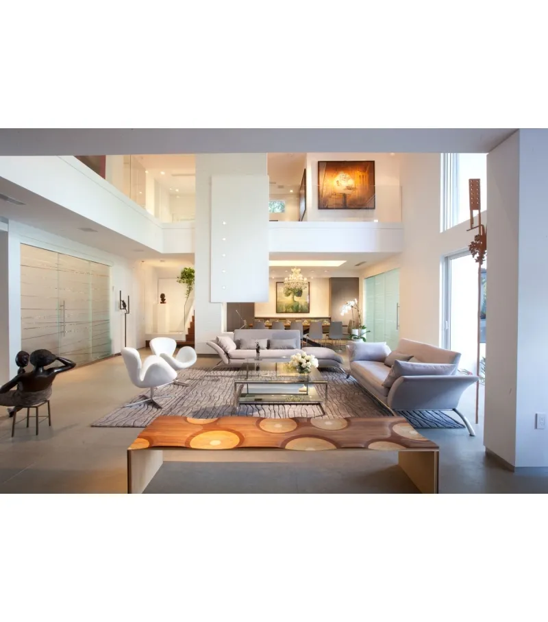 Artistic Wave Pattern Wood Bench for Entryway Living Room