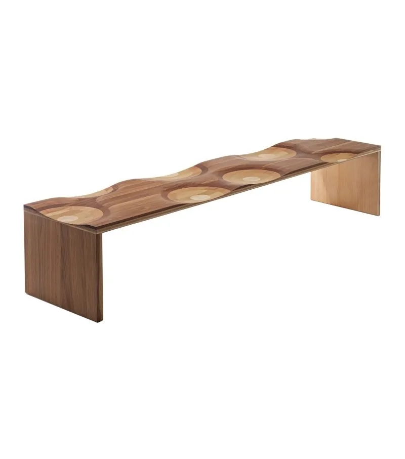 Artistic Wave Pattern Wood Bench for Entryway Living Room