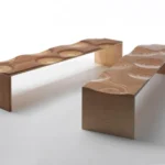 Artistic Wave Pattern Wood Bench for Entryway Living Room