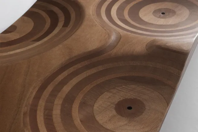 Artistic Wave Pattern Wood Bench for Entryway Living Room