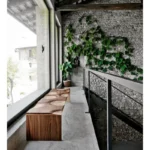 Artistic Wave Pattern Wood Bench for Entryway Living Room