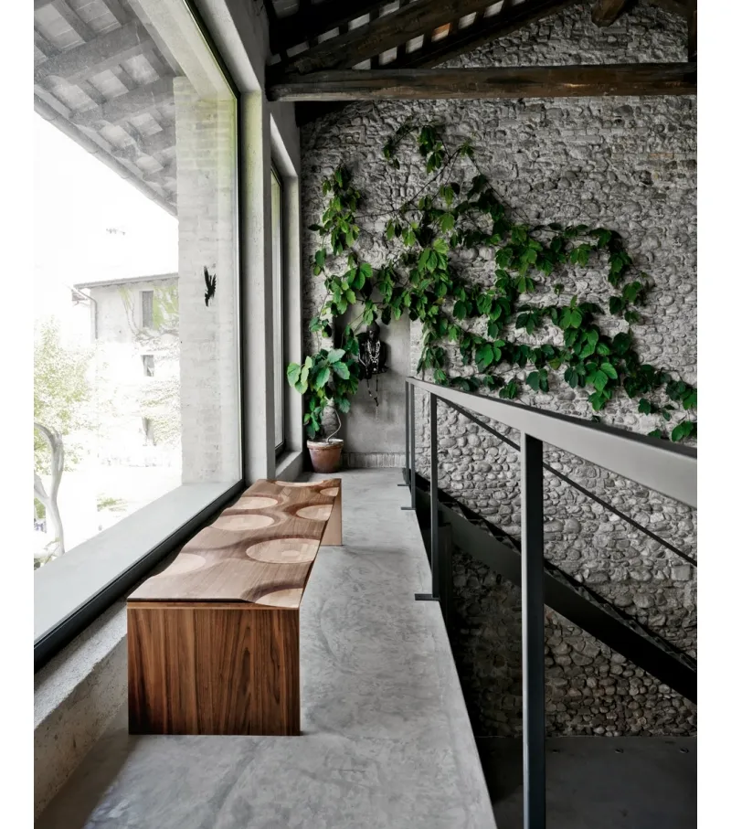 Artistic Wave Pattern Wood Bench for Entryway Living Room