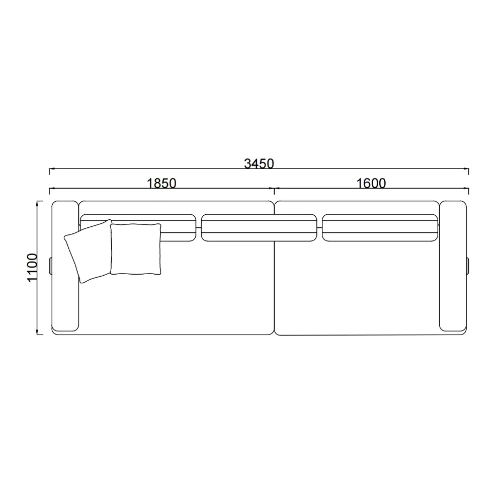 Beige Curved Sofa with Metal Base and Plush Throw Pillows