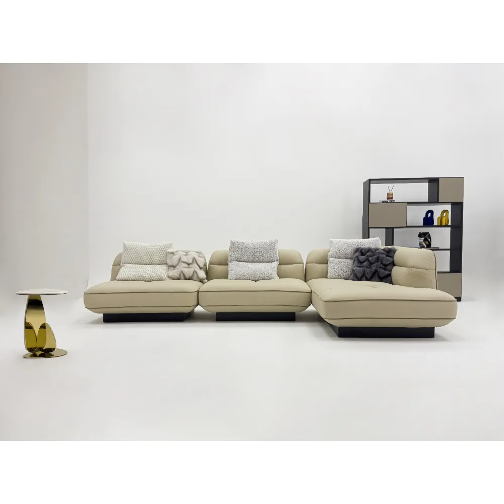 Beige Fabric L Shape Four Seater Sectional Sofa
