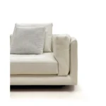 Beige Leather Four Seater Sofa with Metal Accents