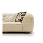 Beige Leather Modular Sofa with Tufted Backrests and Pillows