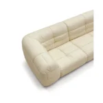 Beige Leather Modular Sofa with Tufted Backrests and Pillows