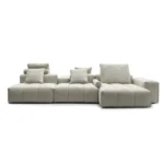 Beige Modular Sectional Sofa with Tufted Seats and Pillows