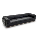 Black Leather Four Seater Sofa with Metal Base