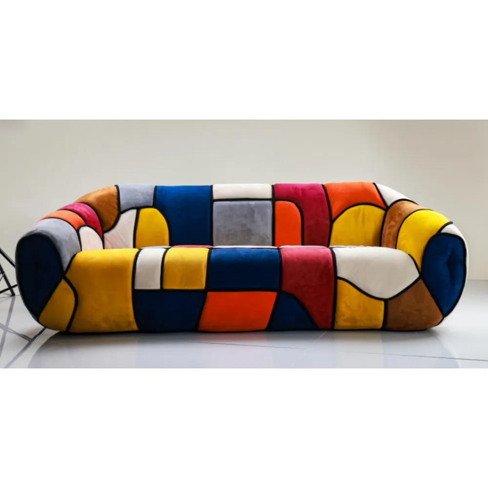 Colorful Patchwork Velvet Sofa with Artistic Geometric Design