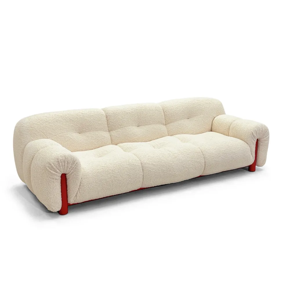 Cream Wool Fabric Boucle Four Seater Sofa with Orange Frame