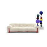 Cream Wool Fabric Boucle Four Seater Sofa with Orange Frame