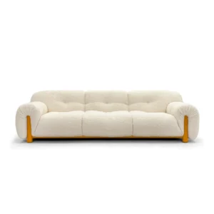 Cream Wool Fabric Boucle Four Seater Sofa with Orange Frame