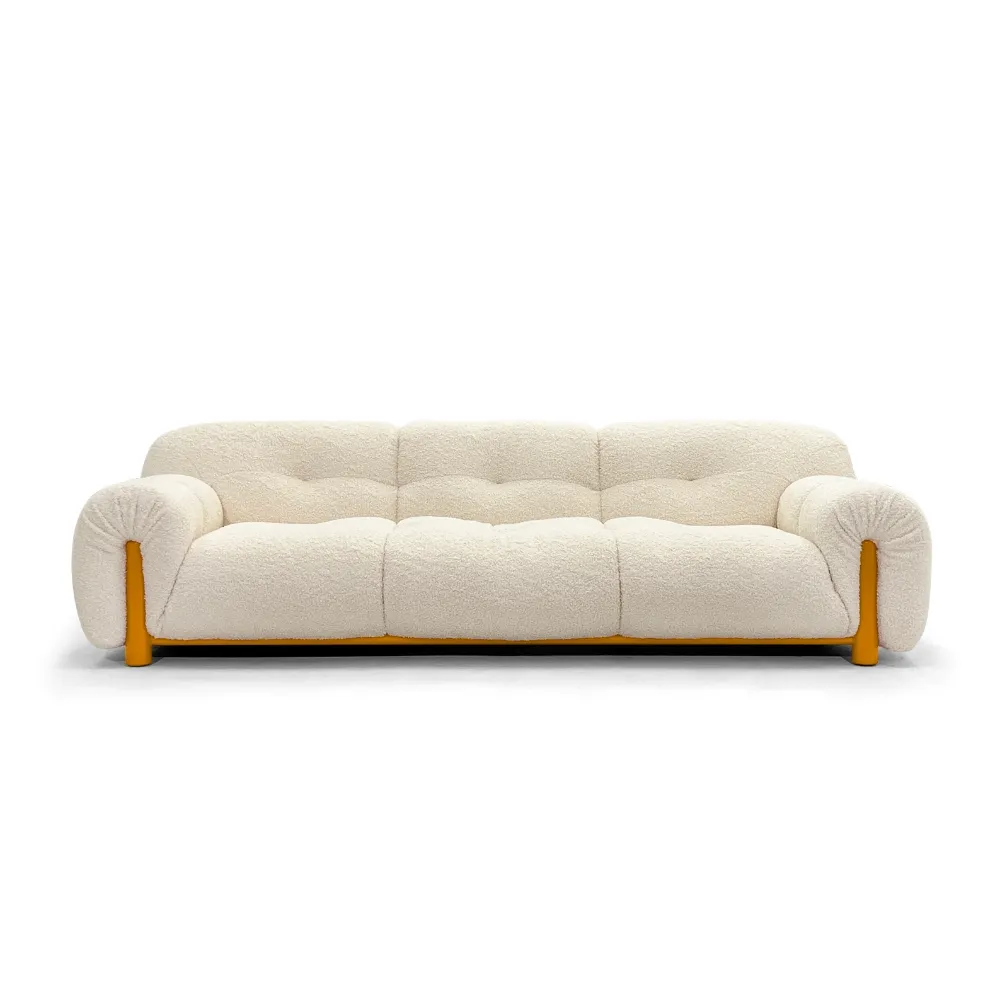 Cream Wool Fabric Boucle Four Seater Sofa with Orange Frame