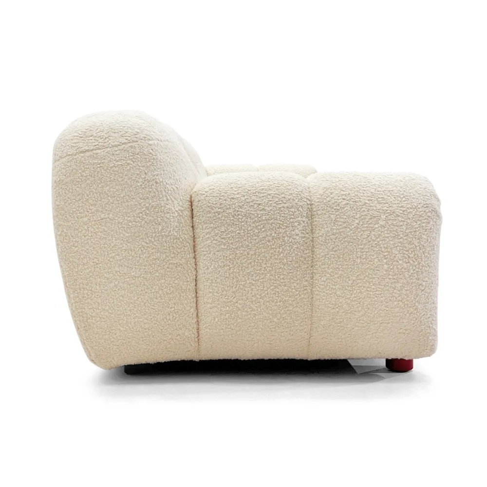 Cream Wool Fabric Boucle Four Seater Sofa with Orange Frame