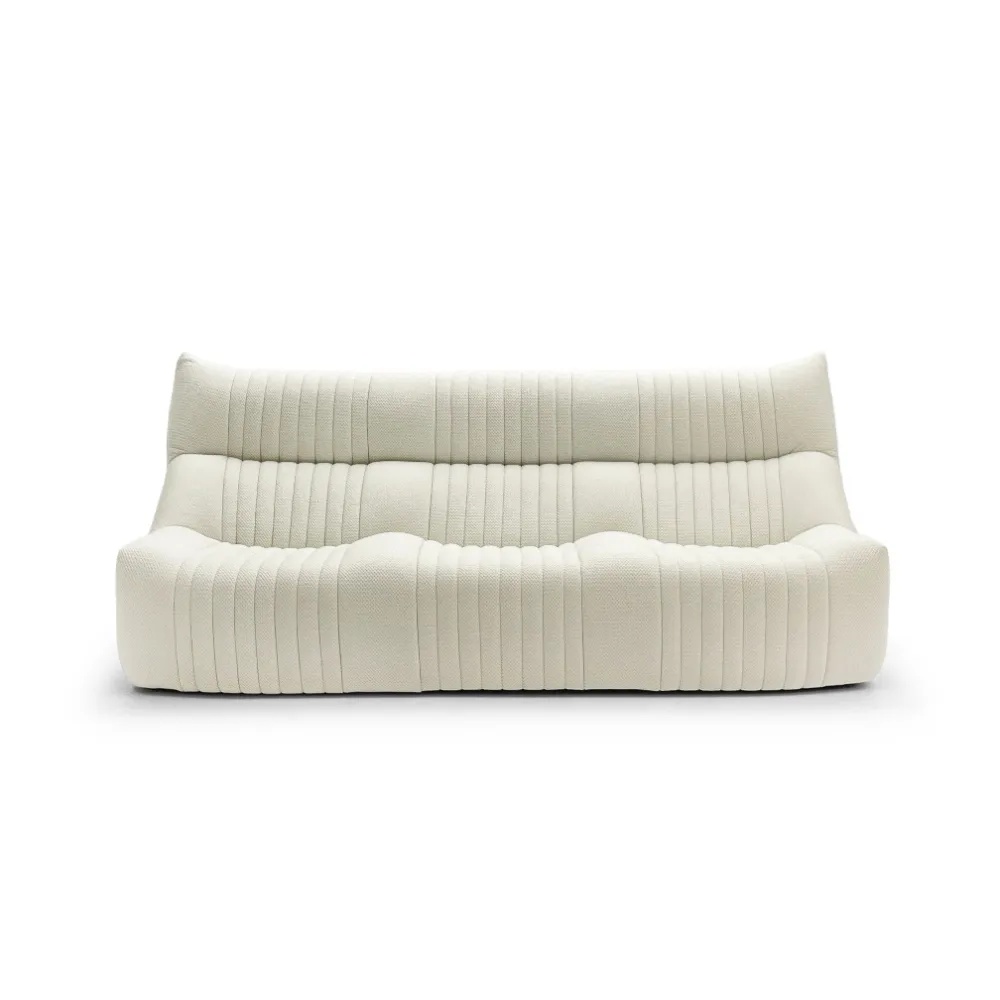 Cream Textured Fabric L Shape Four Seater Sectional Sofa