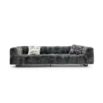 Dark Grey Fur Tufted Four Seater Sofa with Metal Legs