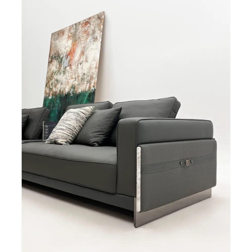 Dark Grey L Shape Sectional Sofa with Side Storage and Pillows