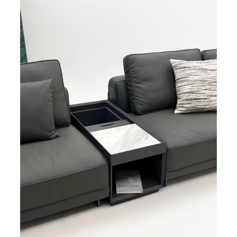 Dark Grey L Shape Sectional Sofa with Side Storage and Pillows