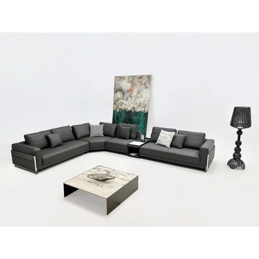 Dark Grey L Shape Sectional Sofa with Side Storage and Pillows