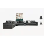 Dark Grey L Shape Sectional Sofa with Side Storage and Pillows